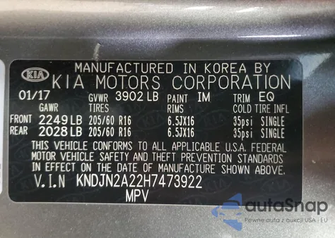 2017 Kia Soul z USA, uszkodzony, nr VIN KNDJN2A22H7473922